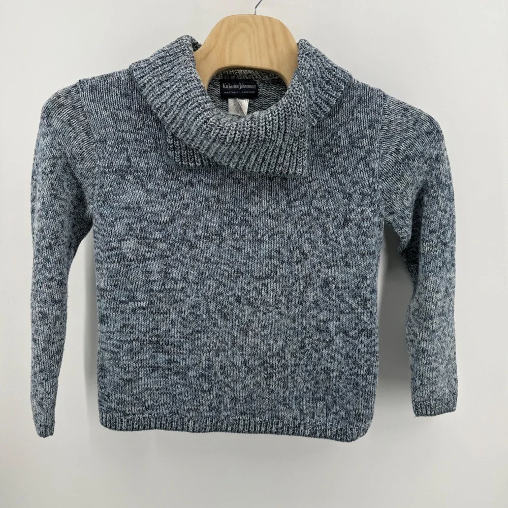 Vintage Katherine Johansson Martha's Vineyard Blue Knit‎ Shawl Collar Sweater S